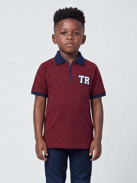 True Religion Boys Red Solid Regular Fit Cotton Polo T-Shirt
