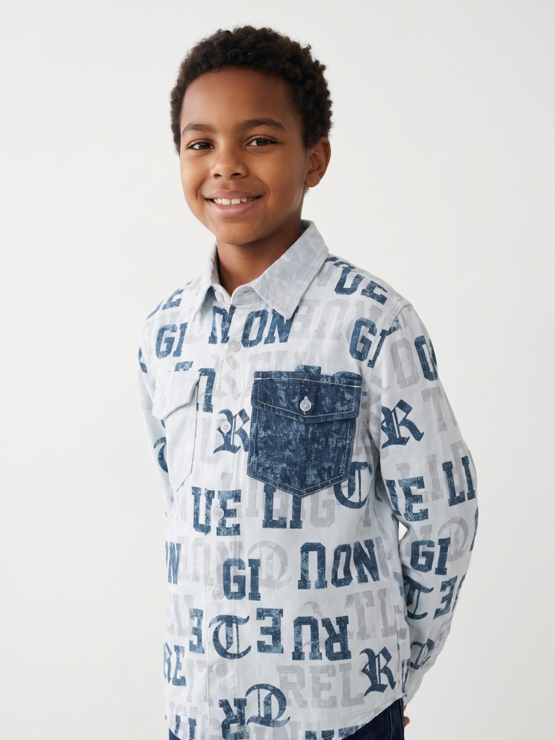 True Religion Off White Regular Fit Printed Pure Cotton Shirt