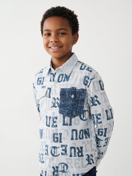 True Religion Off White Regular Fit Printed Pure Cotton Shirt