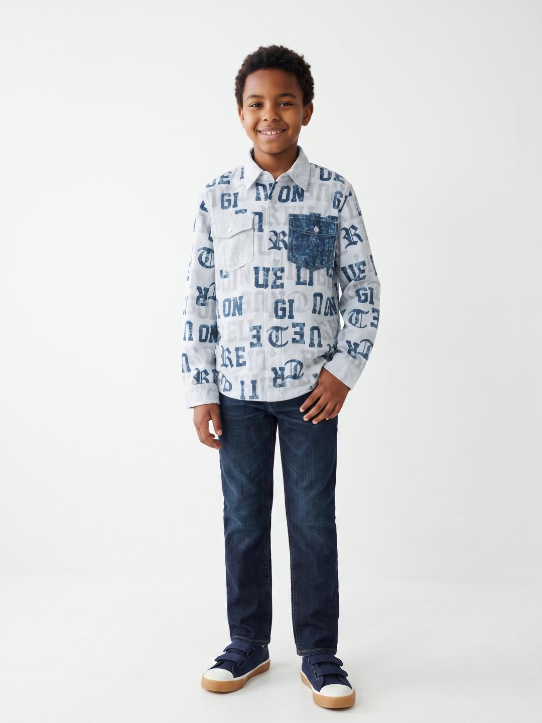 True Religion Off White Regular Fit Printed Pure Cotton Shirt