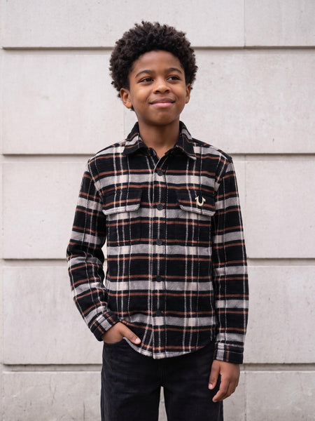 True Religion Boys Black Checked Regular Fit Cotton Shirt