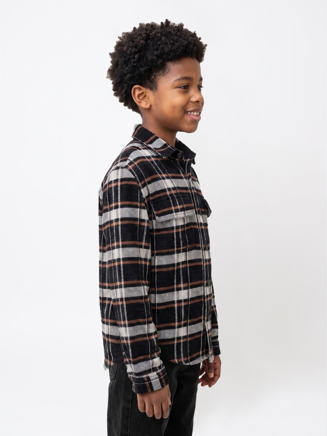 True Religion Boys Black Checked Regular Fit Cotton Shirt