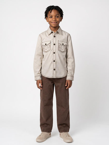 True Religion Boys Off White Solid Regular Fit Shirt