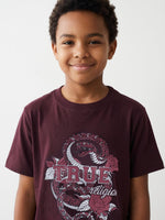 True Religion Boys Regular Fit Maroon Printed Pure Cotton Tshirt