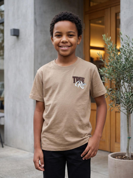 True Religion Boys Regular Fit Beige Solid Pure Cotton Tshirt