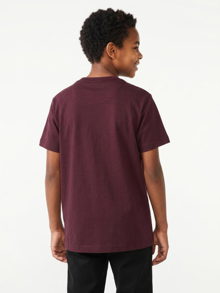 True Religion Boys Regular Fit Burgundy Printed Pure Cotton Tshirt