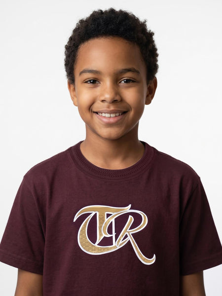 True Religion Boys Regular Fit Burgundy Printed Pure Cotton Tshirt