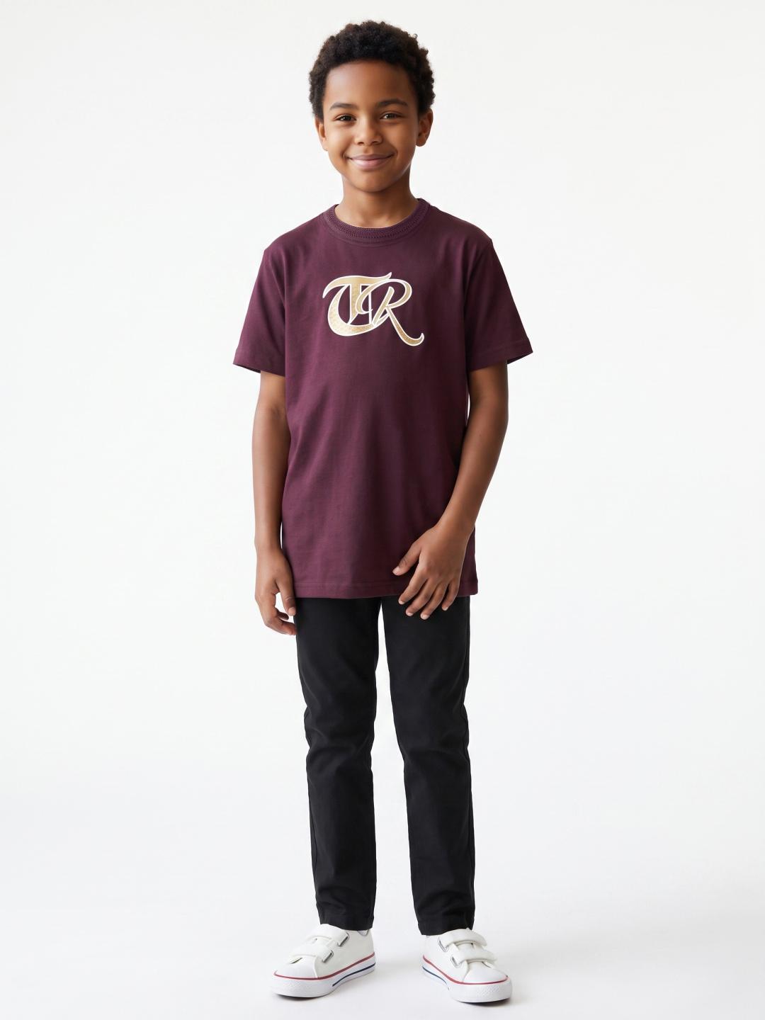 True Religion Boys Regular Fit Burgundy Printed Pure Cotton Tshirt