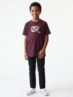 True Religion Boys Regular Fit Burgundy Printed Pure Cotton Tshirt