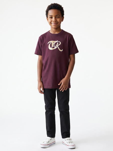 True Religion Boys Regular Fit Burgundy Printed Pure Cotton Tshirt