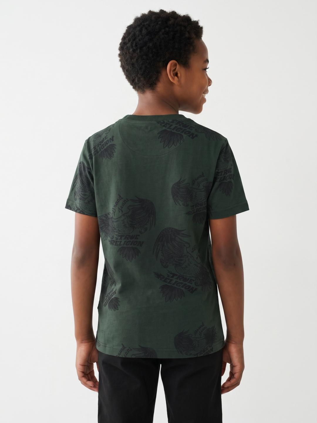 True Religion Green Regular Fit Printed Cotton Tshirt