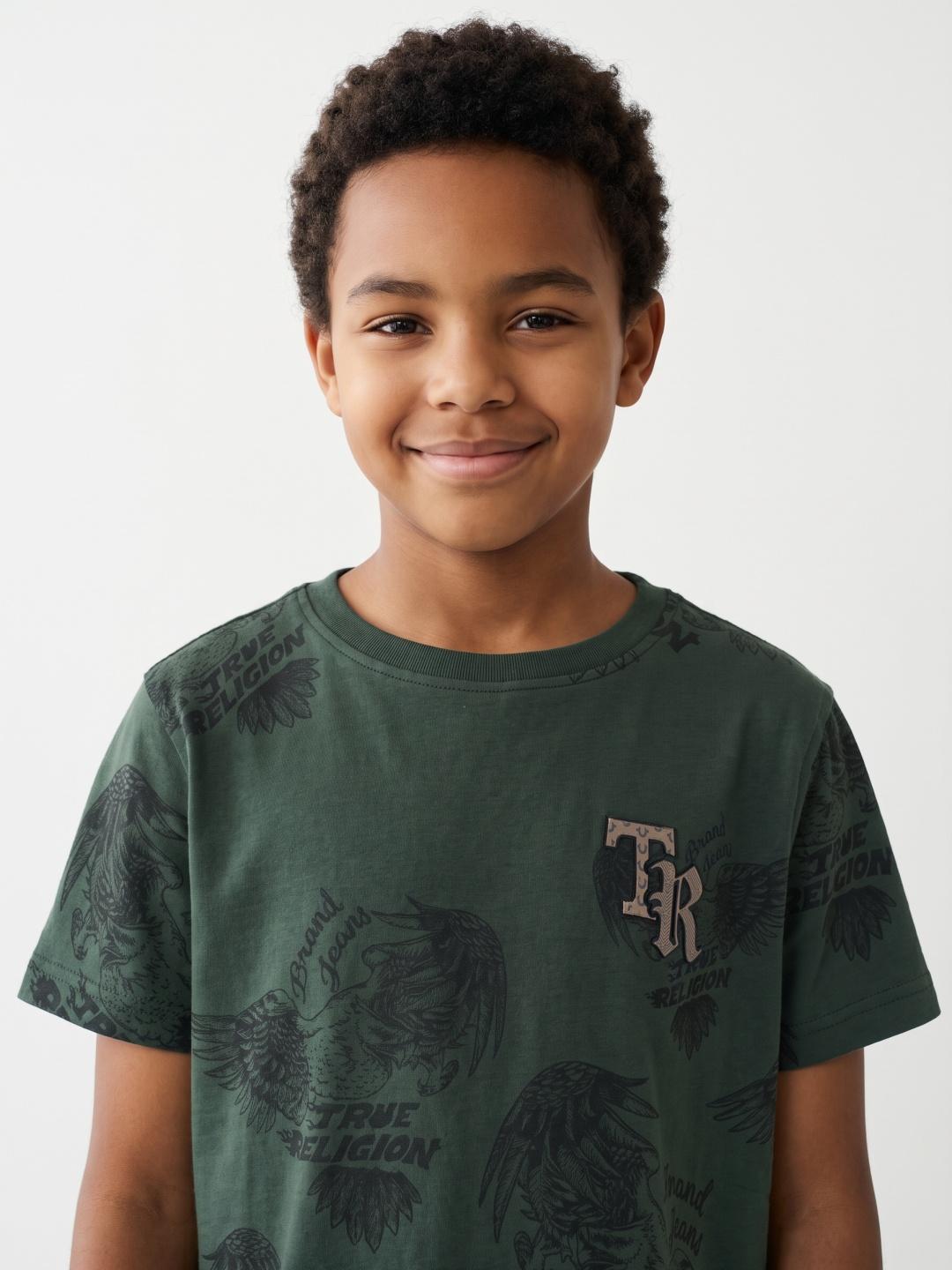 True Religion Green Regular Fit Printed Cotton Tshirt