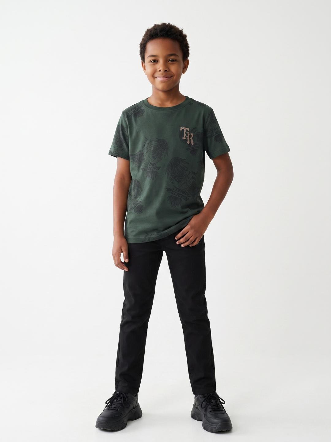 True Religion Green Regular Fit Printed Cotton Tshirt