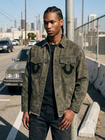 True Religion Men Olive Solid Regular Fit Cotton Denim Jacket
