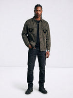True Religion Men Olive Solid Regular Fit Cotton Denim Jacket