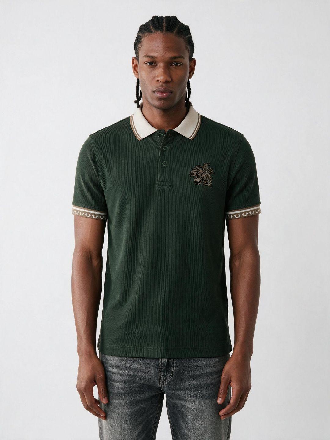True Religion Men Olive Regular Fit Solid Polo T-Shirt