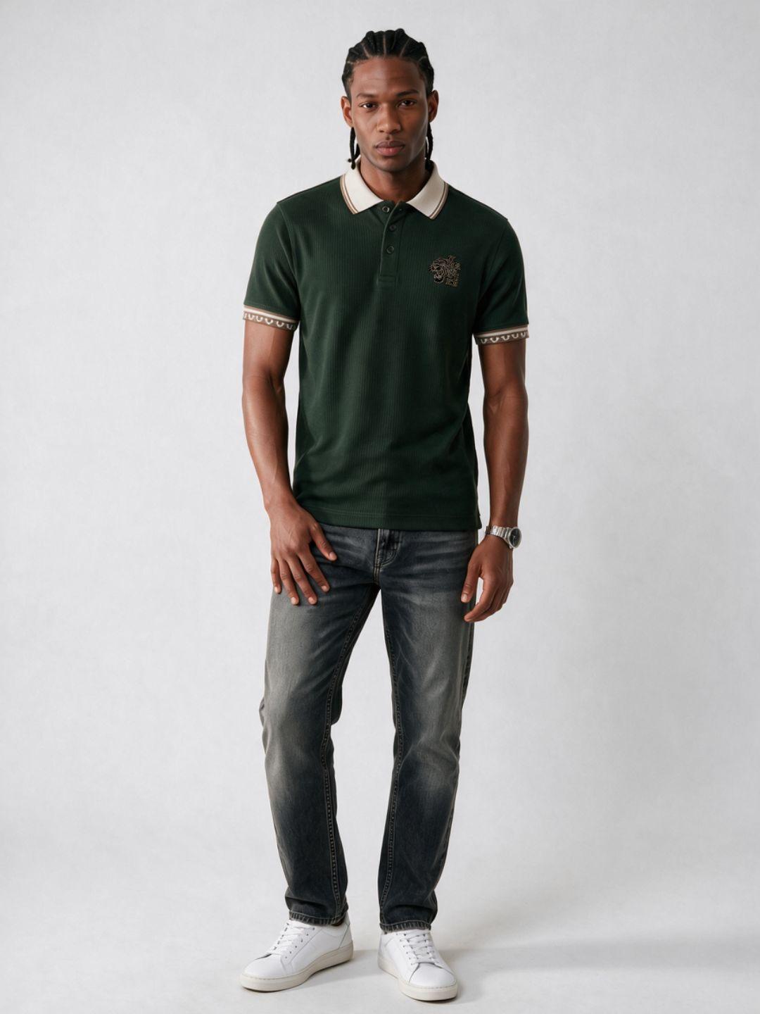 True Religion Men Olive Regular Fit Solid Polo T-Shirt