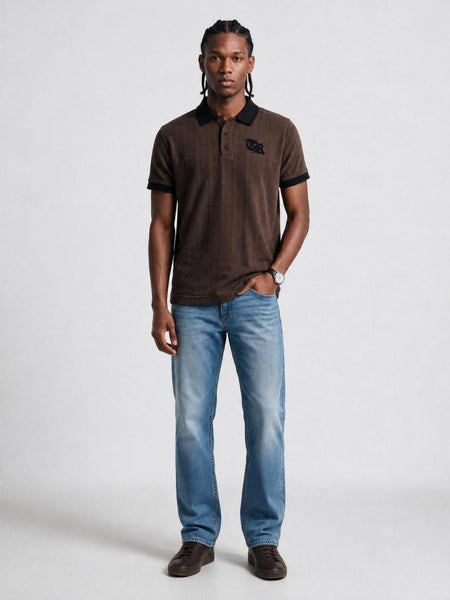 True Religion Men Brown Regular Fit Solid Polo T-Shirt