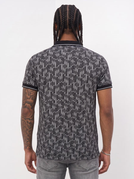 True Religion Men Black Regular Fit Jaquard Polo T-Shirt