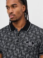 True Religion Men Black Regular Fit Jaquard Polo T-Shirt