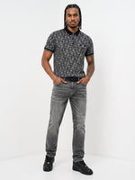 True Religion Men Black Regular Fit Jaquard Polo T-Shirt