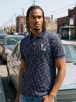 True Religion Men Navy Blue Regular Fit Jaquard Polo T-Shirt