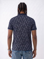 True Religion Men Navy Blue Regular Fit Jaquard Polo T-Shirt