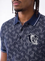 True Religion Men Navy Blue Regular Fit Jaquard Polo T-Shirt