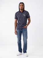 True Religion Men Navy Blue Regular Fit Jaquard Polo T-Shirt