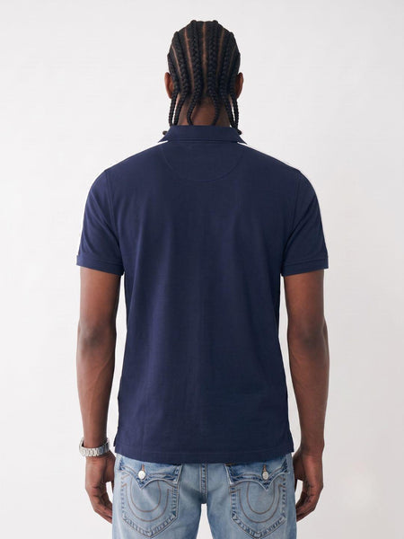True Religion Navy Regular Fit Solid Pure Cotton Polo Tshirt