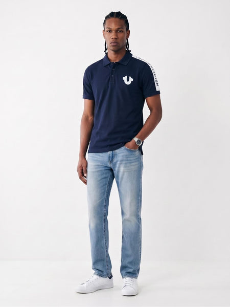 True Religion Navy Regular Fit Solid Pure Cotton Polo Tshirt