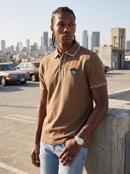 True Religion Men Khaki Solid Regular Fit Polo T-Shirt