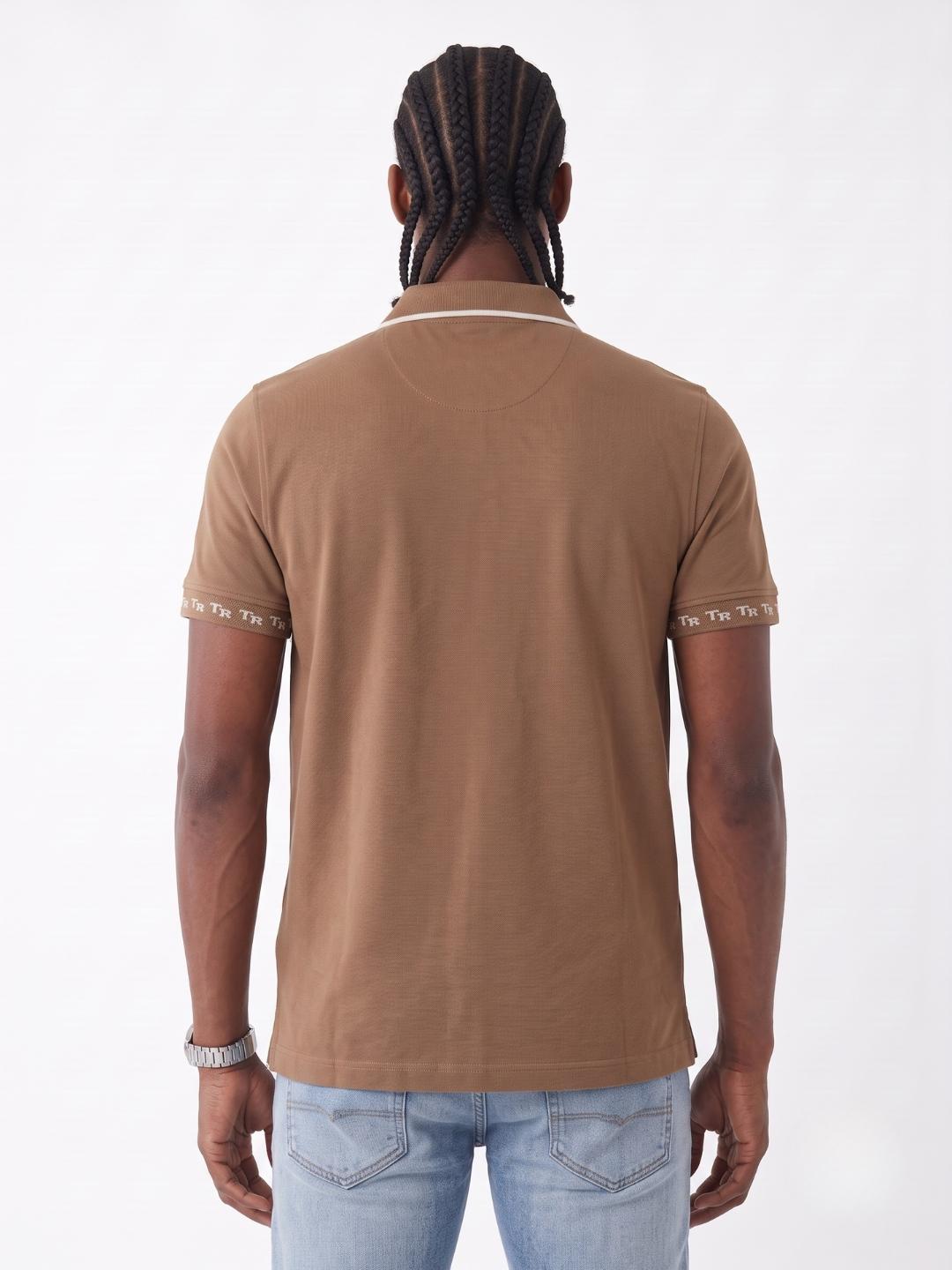 True Religion Men Khaki Solid Regular Fit Polo T-Shirt
