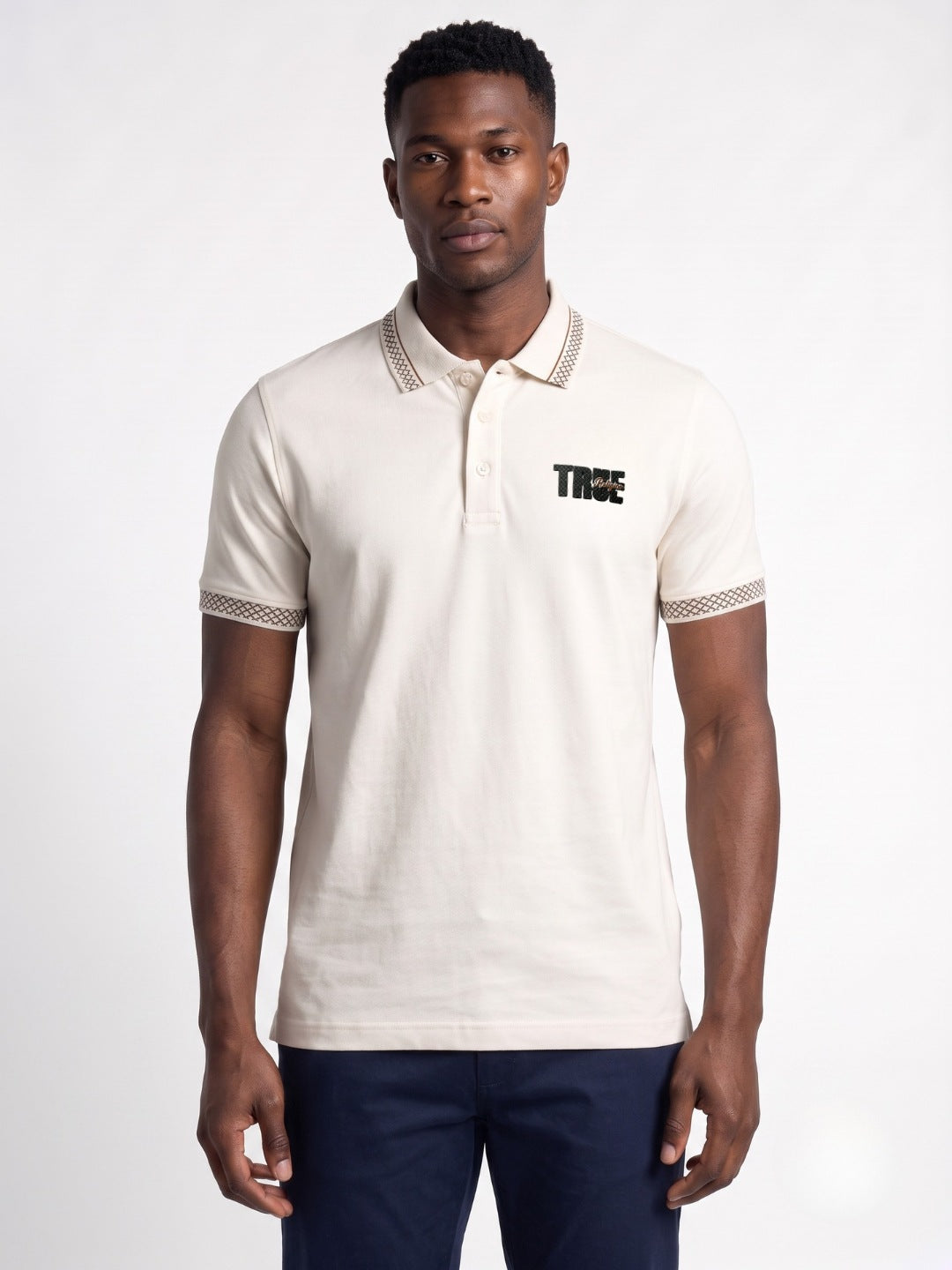 Men off white regular fit solid pure cotton polo tshirt