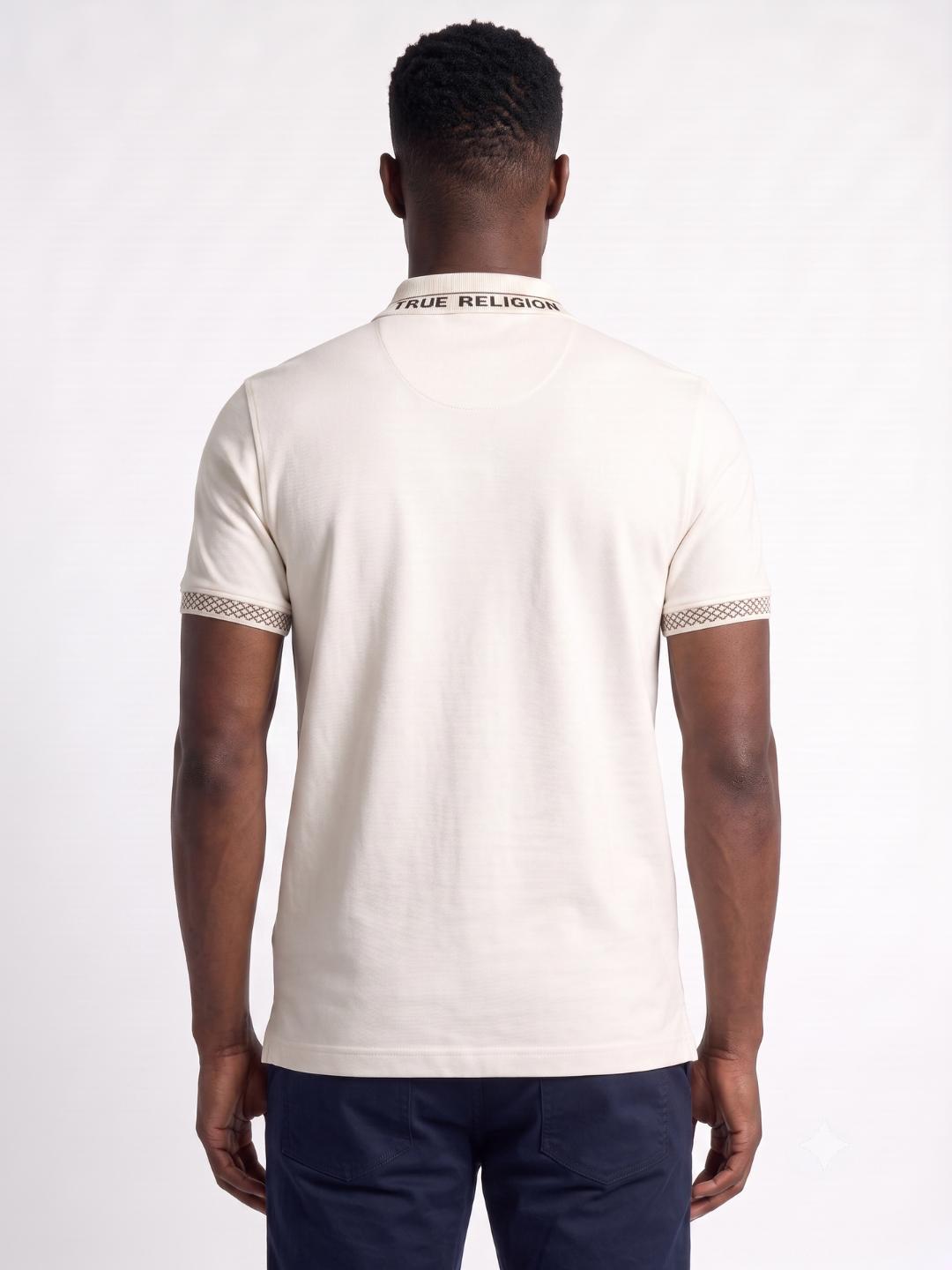True Religion Men Off White Regular Fit Solid Pure Cotton Polo Tshirt