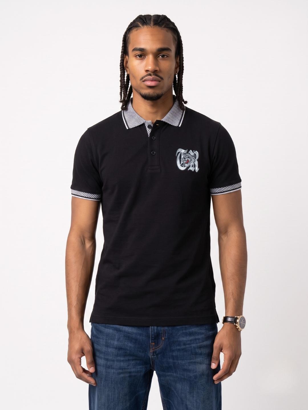 True Religion Black Regular Fit Solid Cotton Polo Tshirt