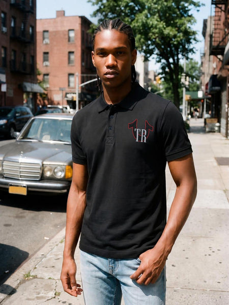 True Religion Men Black Solid Regular Cotton Polo T-Shirt