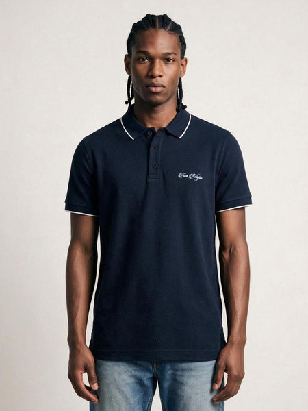 True Religion Men Navy Blue Solid Regular Fit Polo T-Shirt