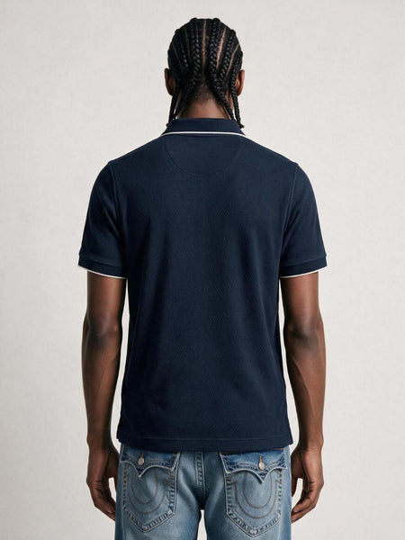True Religion Men Navy Blue Solid Regular Fit Polo T-Shirt