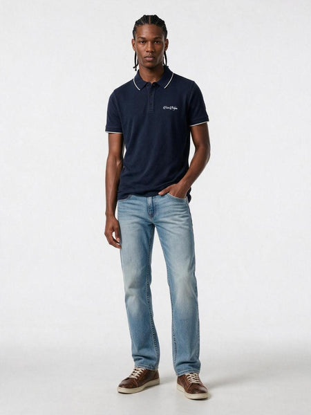 True Religion Men Navy Blue Solid Regular Fit Polo T-Shirt