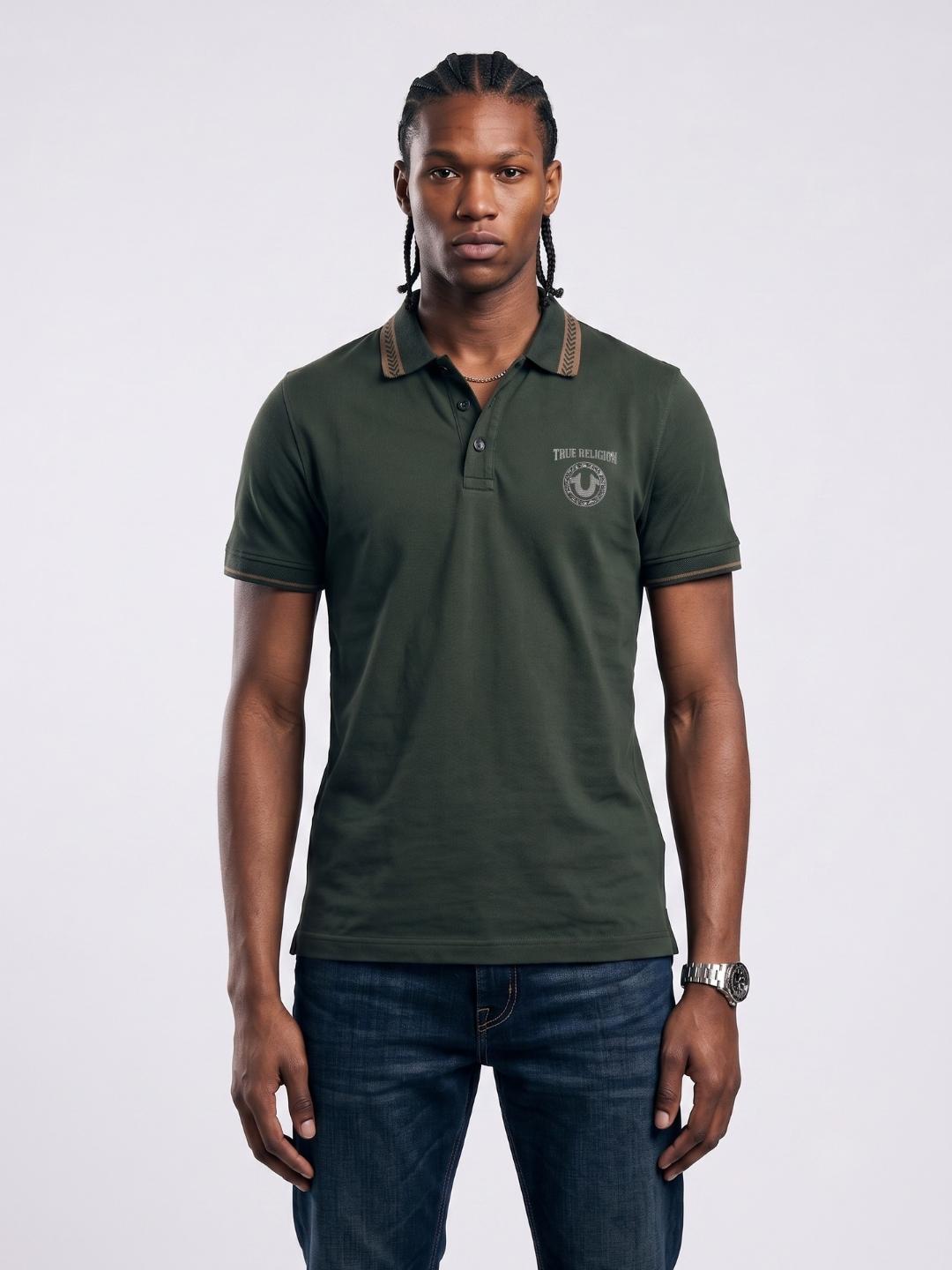True Religion Men Olive Regular Fit Solid Polo T-Shirt