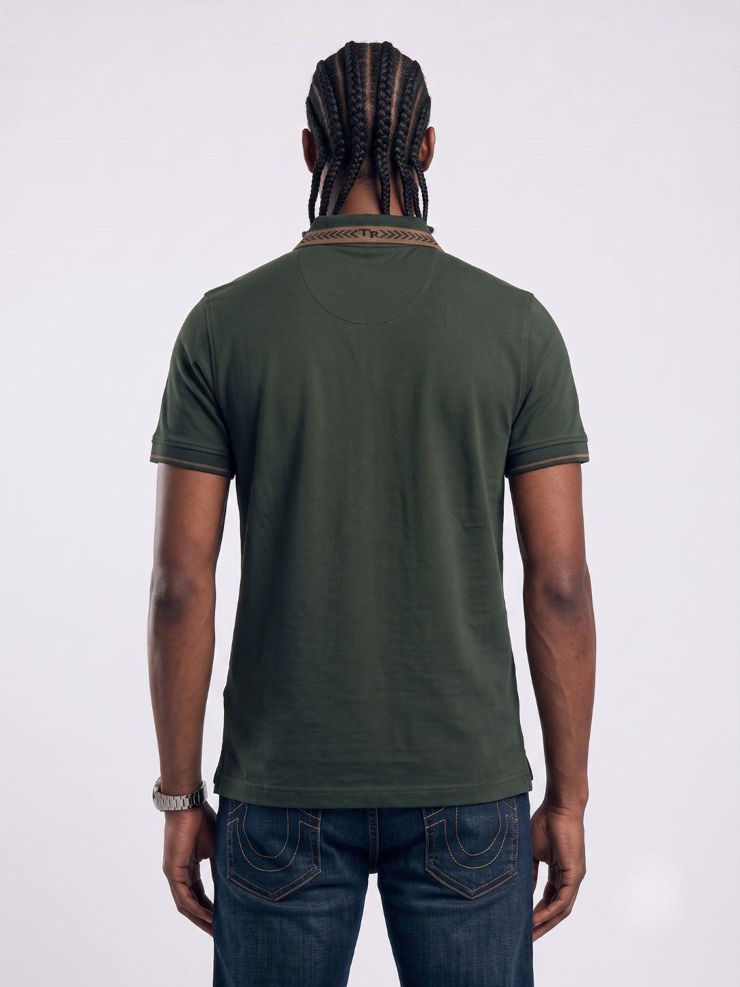 True Religion Men Olive Regular Fit Solid Polo T-Shirt
