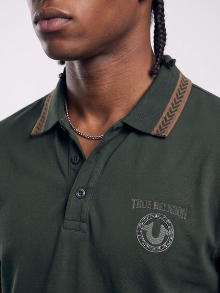 True Religion Men Olive Regular Fit Solid Polo T-Shirt