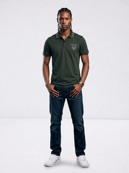 True Religion Men Olive Regular Fit Solid Polo T-Shirt