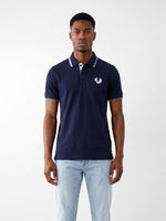 True Religion Men Navy Blue Solid Regular Fit Cotton Polo T-Shirt