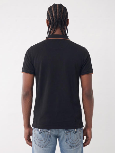 True Religion Men Black Solid Regular Fit Polo T-Shirt
