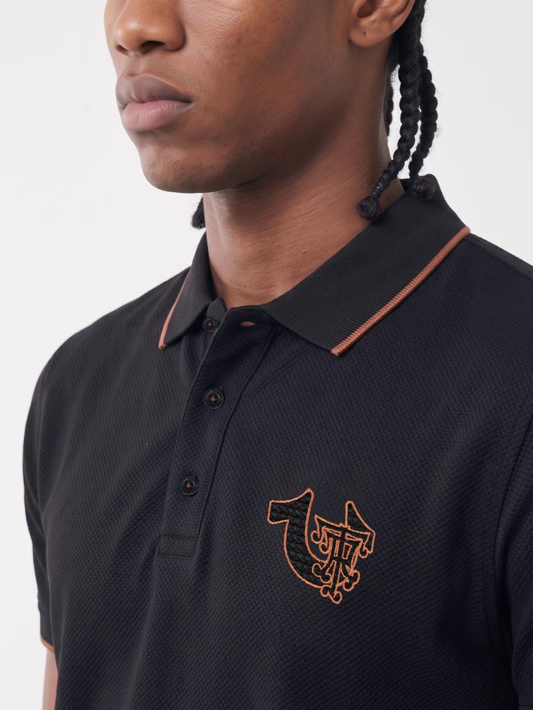 True Religion Men Black Solid Regular Fit Polo T-Shirt