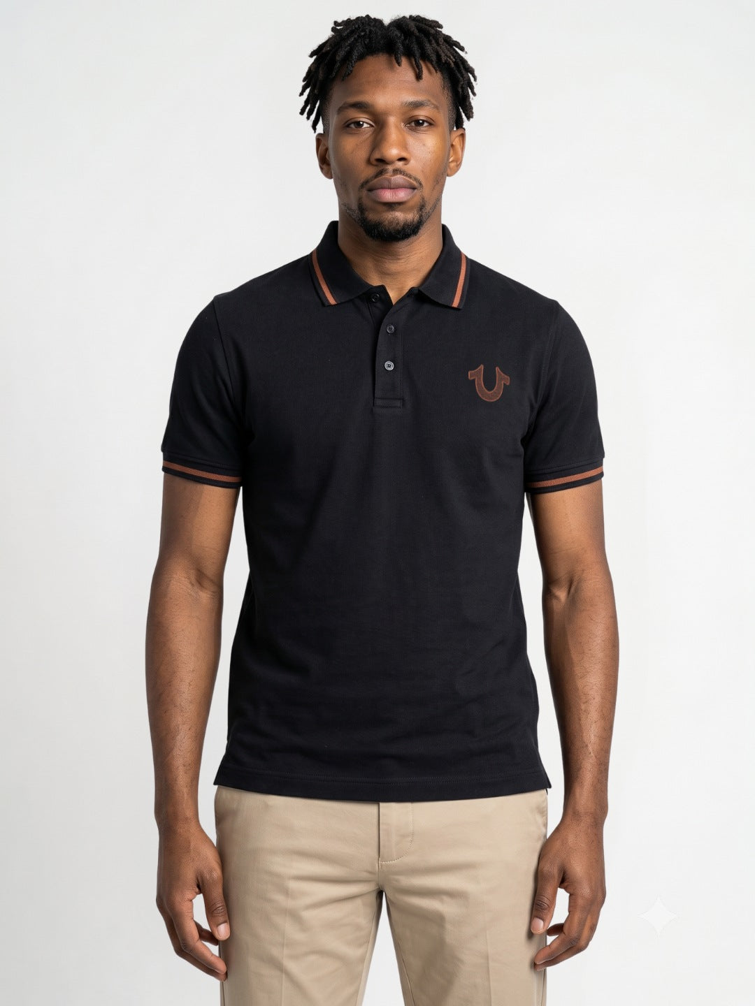 Men black regular fit solid pure cotton polo tshirt