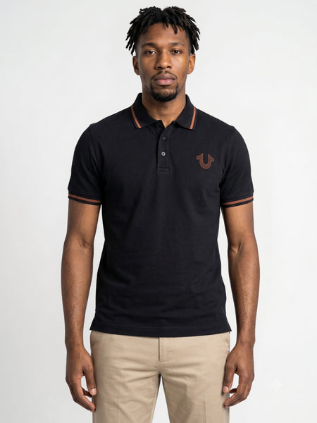 True Religion Men Black Regular Fit Solid Pure Cotton Polo Tshirt