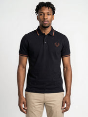 True Religion Men Black Regular Fit Solid Pure Cotton Polo Tshirt